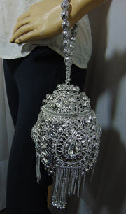 Metal mesh Crystals and rhinestones clutch bag