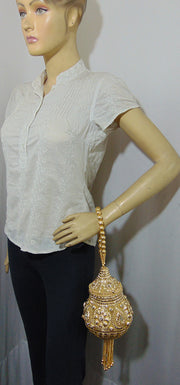Metal Mesh Gold rhinestones clutch bag