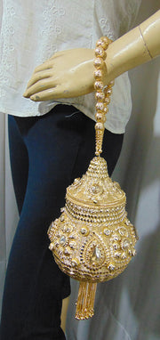 Metal Mesh Gold rhinestones clutch bag