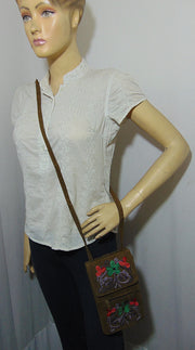 Faux Leather Embroidery sling bag