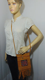 Sude Leather Embroidery sling bag