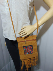 Sude Leather Embroidery sling bag
