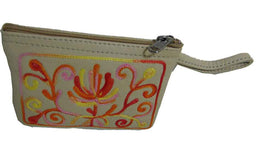small Embroidery Leather wallet pouch