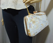 Rectangle shape Pearls Chips clutch