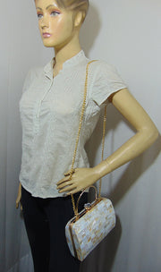 Rectangle broad shape Pearls Chips clutch