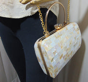 Rectangle broad shape Pearls Chips clutch