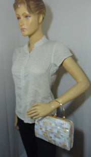 Rectangle broad shape Pearls Chips clutch