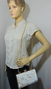 Rectangle slim shape Pearls Chips clutch