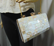 Rectangle slim shape Pearls Chips clutch