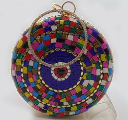 Round Multicolor Mosaic Metal clutch