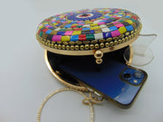 Round Multicolor Mosaic Metal clutch
