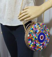Round Multicolor Mosaic Metal clutch