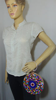 Round Multicolor Mosaic Metal clutch