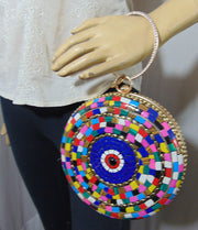 Round Multicolor Mosaic Metal clutch