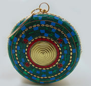 Round Mosaic Metal ethnic clutch antique