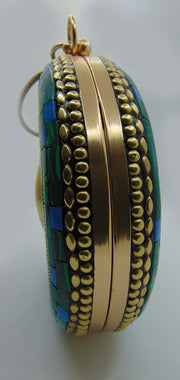 Round Mosaic Metal ethnic clutch antique