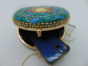 Round Mosaic Metal ethnic clutch antique