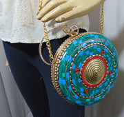 Round Mosaic Metal ethnic clutch antique