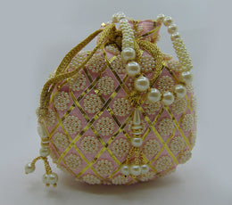 Pearl Embellished Silk Potli Bag