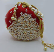 Pearl Embellished Silk Potli Potli Bag