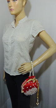 Pearl Embellished Silk Potli Potli Bag
