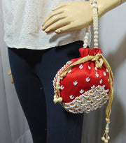 Pearl Embellished Silk Potli Potli Bag