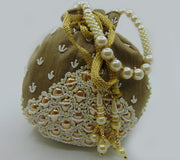 Pearl Embellished Silk Potli Potli Bag