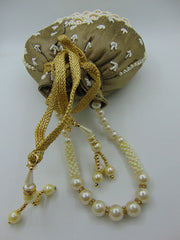 Pearl Embellished Silk Potli Potli Bag