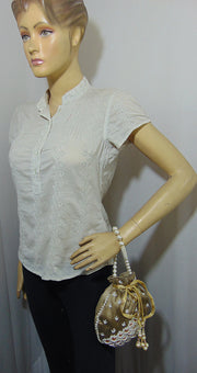 Pearl Embellished Silk Potli Potli Bag