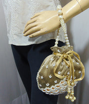 Pearl Embellished Silk Potli Potli Bag