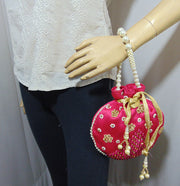 Embellished Silk Potli Potli Bag