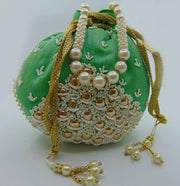 Pearl Embellished Silk Potli Potli Bag