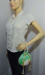 Pearl Embellished Silk Potli Potli Bag