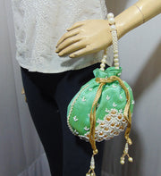 Pearl Embellished Silk Potli Potli Bag