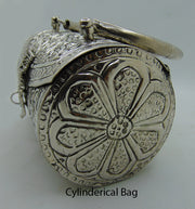 Brass Hand Carving Silver Plated Round Box Clutch