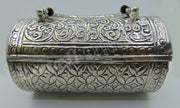 Brass Hand Carving Silver Plated Round Box Clutch