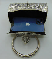 Brass Hand Carving Silver Plated Round Box Clutch