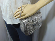 Brass Hand Carving Silver Plated Metal Antique Ladies Clutch