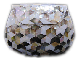 METAL STUDDED MOTHER OF PEARL CLUTCH MOP SHELL BAG