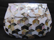 METAL STUDDED MOTHER OF PEARL CLUTCH MOP SHELL BAG