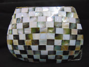 METAL STUDDED MOTHER OF PEARL CLUTCH MOP SHELL BAG
