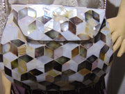 METAL STUDDED MOTHER OF PEARL CLUTCH MOP SHELL BAG