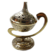 Plain Handle Brass Incense Burner Embossed