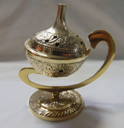 Plain Handle Brass Incense Burner Embossed