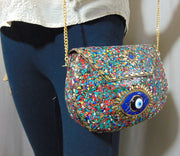 Multi Mosaic Stone clutch party bag