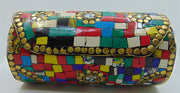 Multicolor Cylindrical Mosaic metal clutch bag
