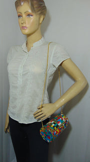 Multicolor Cylindrical Mosaic metal clutch bag