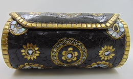 Black Cylindrical Mosaic metal clutch bag