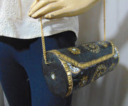 Black Cylindrical Mosaic metal clutch bag