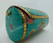 Green Cylindrical Mosaic metal clutch bag